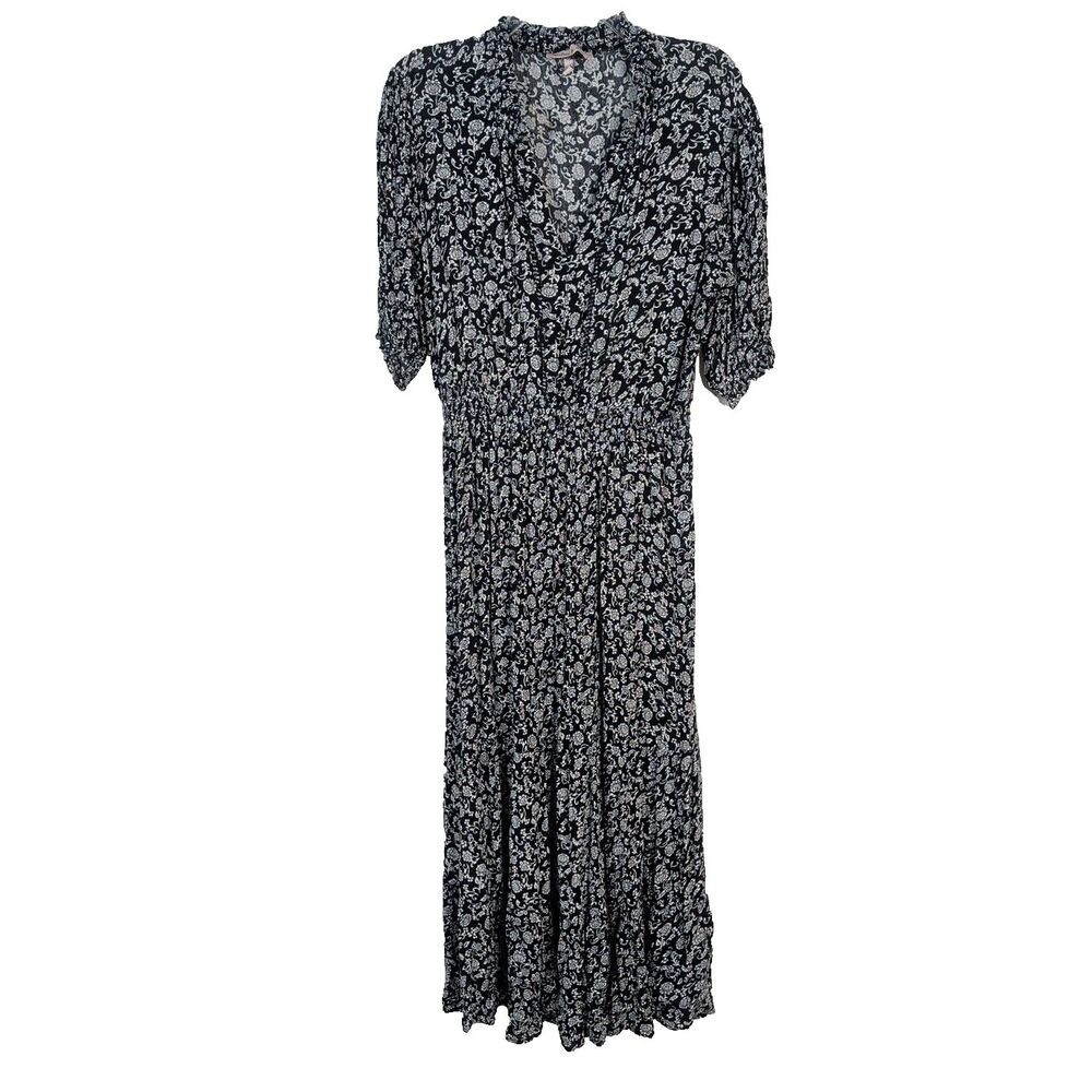 Harlow & Rose Black White Mini Floral Midi Dress Short Sleeve Large